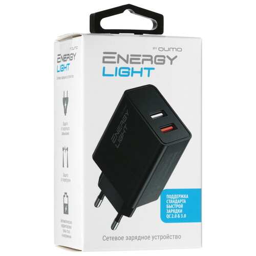 Купить Сетевое зарядное устройство QUMO Energy Light черный  5616887. Характеристики, отзывы и цены в Донецке