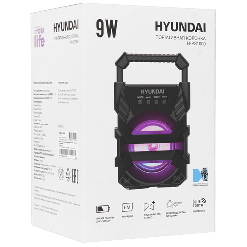 Купить Портативная колонка Hyundai H-PS1000, черный  5423619. Характеристики, отзывы и цены в Донецке