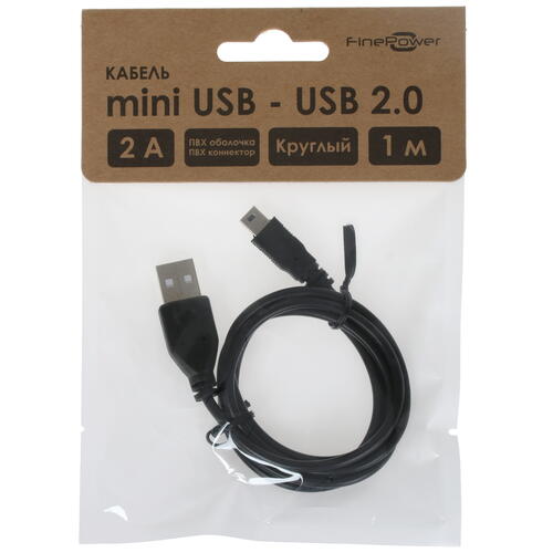 Купить Кабель круглый FinePower mini USB - USB 2.0 Type-A черный 1 м  1382434. Характеристики, отзывы и цены в Донецке