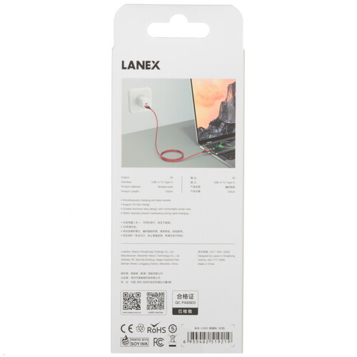 Купить Кабель круглый LANEX USB Type-C - USB 2.0 Type-A красный 1 м  9280456. Характеристики, отзывы и цены в Донецке