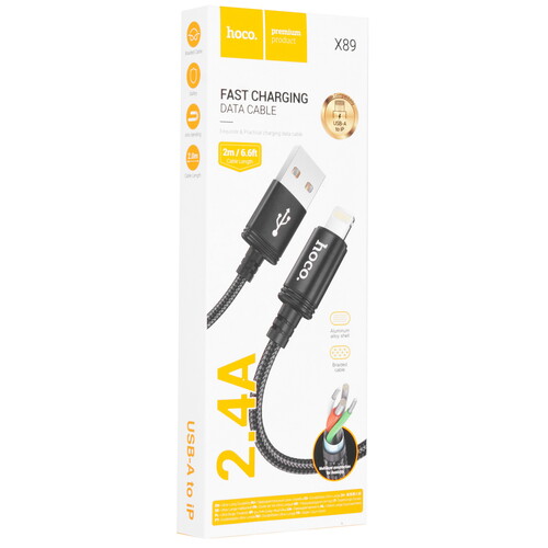 Купить Кабель круглый Hoco Lightning 8-pin - USB 2.0 Type-A черный 2 м  9244474. Характеристики, отзывы и цены в Донецке
