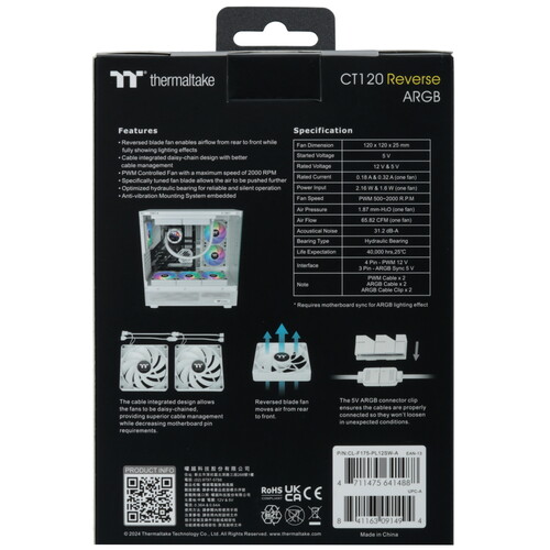 Купить Комплект реверсных вентиляторов Thermaltake CT120 Reverse ARGB  5486449. Характеристики, отзывы и цены в Донецке