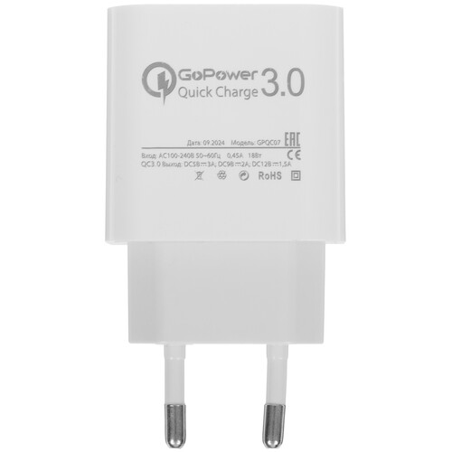 Купить Сетевое зарядное устройство GoPower GPQC07 белый  5479651. Характеристики, отзывы и цены в Донецке