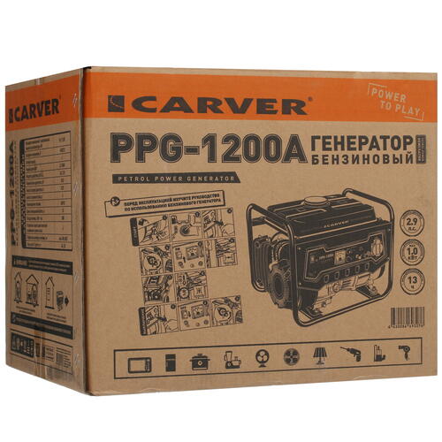 Купить Электрогенератор   бензиновый Carver PPG-1200А  1081874. Характеристики, отзывы и цены в Донецке