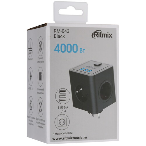 Купить Сетевой фильтр Ritmix RM-043 черный  9133308. Характеристики, отзывы и цены в Донецке
