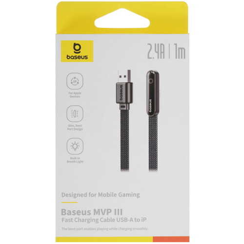 Купить Кабель плоский Baseus Lightning 8-pin - USB 2.0 Type-A черный 1 м  5627611. Характеристики, отзывы и цены в Донецке