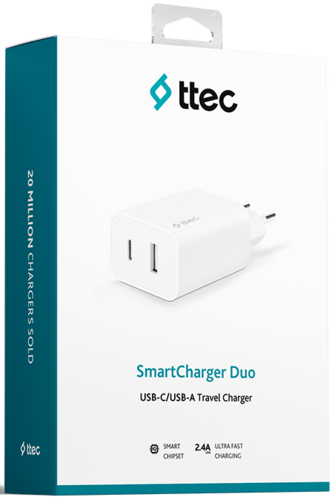Купить Сетевое зарядное устройство TTEC SmartCharger Duo белый  9140736. Характеристики, отзывы и цены в Донецке