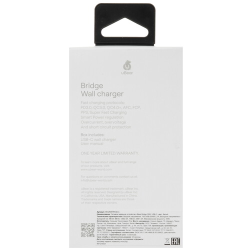 Купить Сетевое зарядное устройство uBear Bridge 30 белый  5466112. Характеристики, отзывы и цены в Донецке