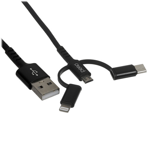 Купить Кабель PERO Lightning 8-pin, micro USB-B, USB Type-C - USB Type-A черный  5365827. Характеристики, отзывы и цены в Донецке