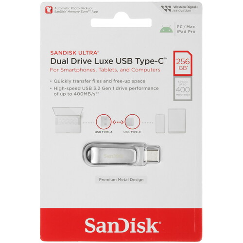 Купить Память OTG USB Flash 256 ГБ SanDisk Ultra Dual Drive Luxe [SDDDC4-256G-G46]  9102924. Характеристики, отзывы и цены в Донецке