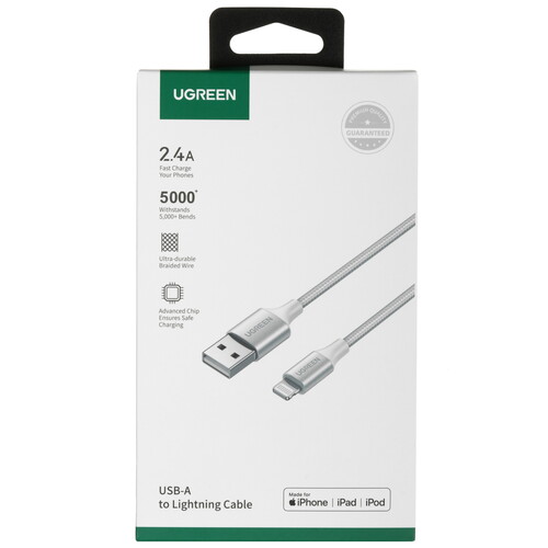 Купить Кабель круглый Ugreen Lightning 8-pin MFI - USB 2.0 Type-A серебристый 2 м  9983444. Характеристики, отзывы и цены в Донецке