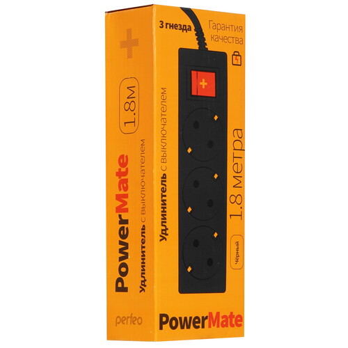 Купить Удлинитель Perfeo POWERMATE PF-PM-3/1.8-B черный  9172323. Характеристики, отзывы и цены в Донецке