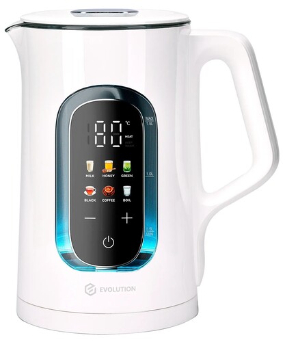 Купить Электрочайник EVOLUTION KG15153 LCD белый  9301916. Характеристики, отзывы и цены в Донецке