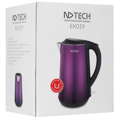 Купить Электрочайник NDTech EK019 фиолетовый  8190949. Характеристики, отзывы и цены в Донецке