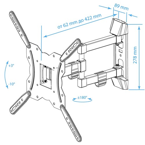 Купить Кронштейн для ТВ Kromax GALACTIC-40 черный  9204119. Характеристики, отзывы и цены в Донецке