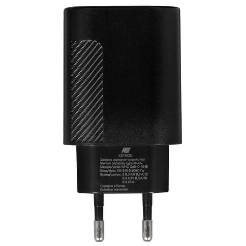 Купить Сетевое зарядное устройство KEYRON WHC-GaN-C-45 черный  4780426. Характеристики, отзывы и цены в Донецке