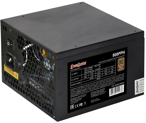 Купить Блок питания ExeGate 80 PLUS Bronze 800PPH  9921124. Характеристики, отзывы и цены в Донецке