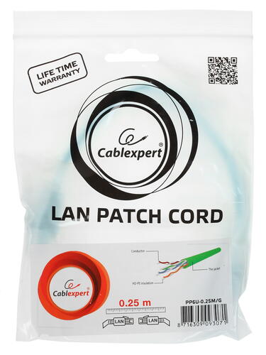 Купить Патч-корд Cablexpert PP6U-0.25M/G  1256212. Характеристики, отзывы и цены в Донецке