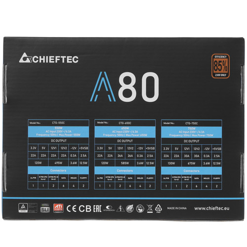 Купить Блок питания Chieftec A80 750W [CTG-750C] черный  0170804. Характеристики, отзывы и цены в Донецке