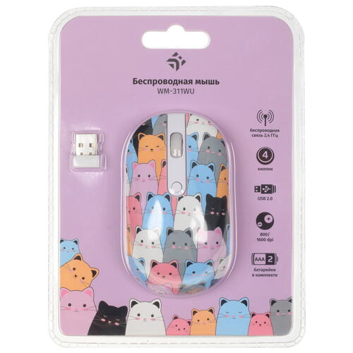 Купить Мышь беспроводная DEXP WM-311WU Many cats  разноцветный  5401832. Характеристики, отзывы и цены в Донецке