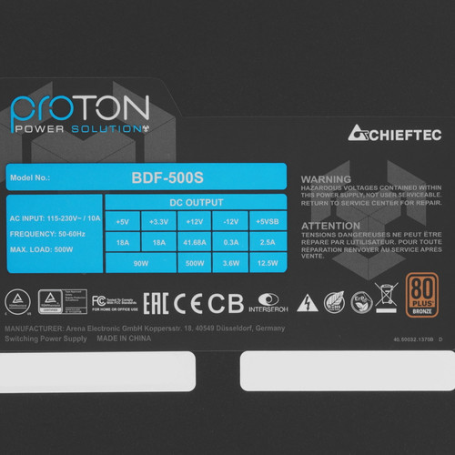 Купить Блок питания Chieftec Proton 500W [BDF-500S] черный  1215341. Характеристики, отзывы и цены в Донецке