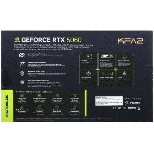 Купить Видеокарта KFA2 GeForce RTX 5060 ROCK(X) OC 2FAN RGB Black [56NSN8MDDAEK]  5629289. Характеристики, отзывы и цены в Донецке