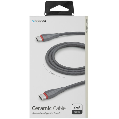 Купить Кабель круглый DEPPA USB Type-C - USB Type-C серый 1 м  9113477. Характеристики, отзывы и цены в Донецке