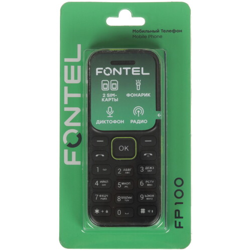 Купить Сотовый телефон Fontel FP100 черный/зеленый  9204087. Характеристики, отзывы и цены в Донецке