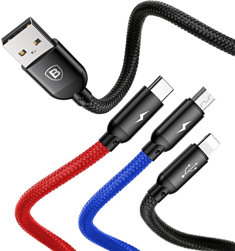 Купить Кабель круглый Baseus Lightning 8-pin, micro USB, USB Type-C - USB 2.0 Type-A черный 1.2 м  5627595. Характеристики, отзывы и цены в Донецке