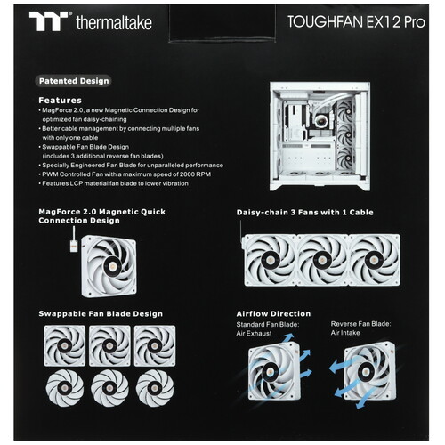Купить Комплект вентиляторов Thermaltake TOUGHFAN EX12 Pro High Static Pressure PC Cooling Fan White – Swappable Edition (3-Fan Pack)  5486456. Характеристики, отзывы и цены в Донецке