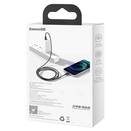 Купить Кабель круглый Baseus Lightning 8-pin - USB Type-C черный 1 м  9260760. Характеристики, отзывы и цены в Донецке