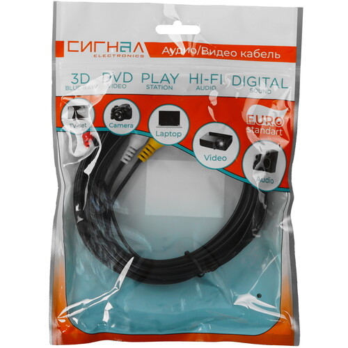 Купить Кабель   Сигнал jack 3.5 мм - 3RCA черный  5480125. Характеристики, отзывы и цены в Донецке