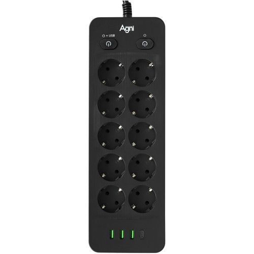 Купить Сетевой фильтр AGNI TP-FO4U10E-C черный  9289338. Характеристики, отзывы и цены в Донецке