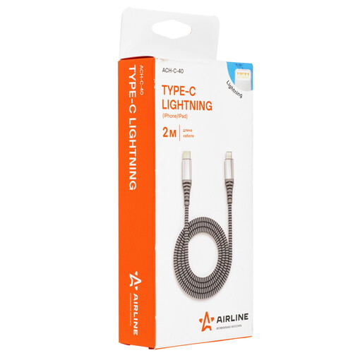 Купить Кабель круглый AIRLINE Lightning 8-pin - USB Type-C серебристый 2 м  9177700. Характеристики, отзывы и цены в Донецке