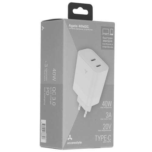 Купить Сетевое зарядное устройство Accesstyle Agate 40W2C белый  5074222. Характеристики, отзывы и цены в Донецке