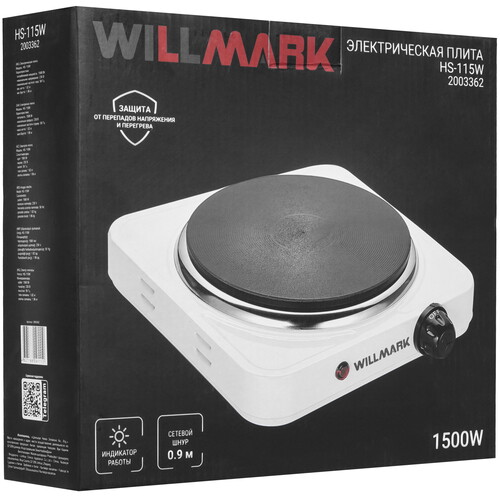 Купить Плита компактная электрическая WILLMARK HS-115W белый  9269596. Характеристики, отзывы и цены в Донецке