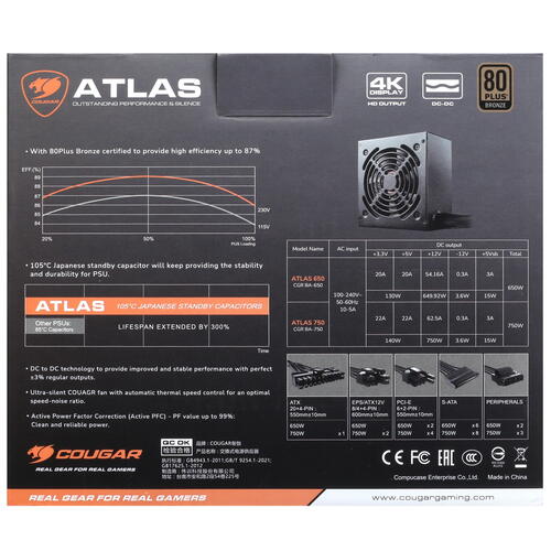 Купить Блок питания Cougar Atlas 750  5065172. Характеристики, отзывы и цены в Донецке