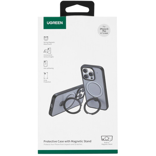 Купить Накладка  Ugreen with Magnetic Stand для Apple iPhone 15 Plus прозрачный/черный  9155102. Характеристики, отзывы и цены в Донецке