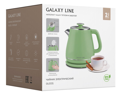 Купить Электрочайник Galaxy Line GL 0331 зеленый  9129730. Характеристики, отзывы и цены в Донецке