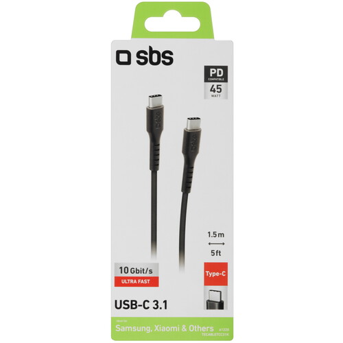 Купить Кабель круглый SBS USB Type-C - USB Type-C черный 1.5 м  5471874. Характеристики, отзывы и цены в Донецке
