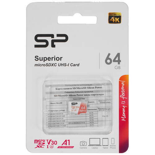 Купить Карта памяти Silicon Power Superior microSDXC 64 ГБ [SP064GBSTXDV3V20]  5055349. Характеристики, отзывы и цены в Донецке