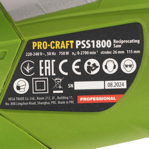 Купить Сабельная пила PROCRAFT PSS1800  9277873. Характеристики, отзывы и цены в Донецке