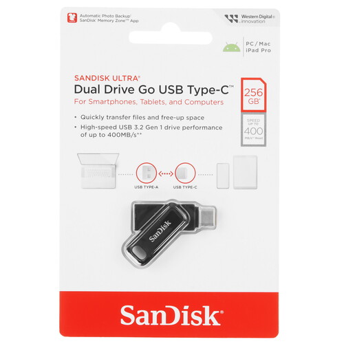 Купить Память OTG USB Flash 256 ГБ SanDisk Ultra Dual Drive Go [SDDDC3-256G-G46]  9102940. Характеристики, отзывы и цены в Донецке