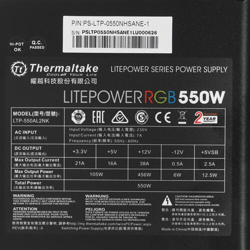 Купить Блок питания Thermaltake Litepower RGB 550W  1341206. Характеристики, отзывы и цены в Донецке