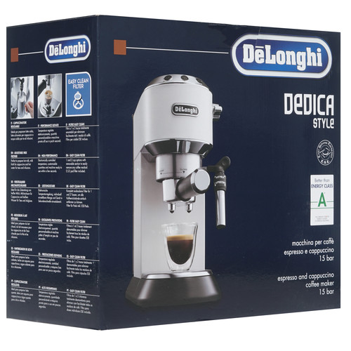 Купить Кофеварка рожковая DeLonghi Dedica EC 685.W белый  8111357. Характеристики, отзывы и цены в Донецке