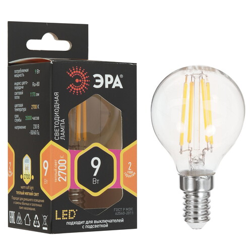 Купить Лампа филаментная ЭРА F-LED P45-9w-827-E14  5628752. Характеристики, отзывы и цены в Донецке