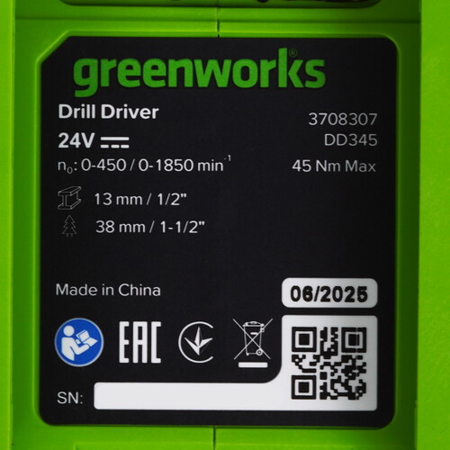 Купить Дрель-шуруповерт Greenworks DD345 24V  9305489. Характеристики, отзывы и цены в Донецке