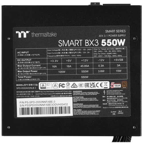 Купить Блок питания Thermaltake Smart BX3 Bronze 550W [PS-SPD-0550NNFABE-3] черный  5455398. Характеристики, отзывы и цены в Донецке