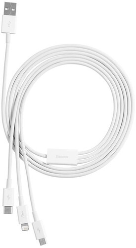 Купить Кабель круглый Baseus Lightning 8-pin, micro USB, USB Type-C - USB 2.0 Type-A белый 1 м  9260737. Характеристики, отзывы и цены в Донецке