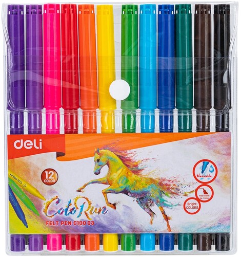 Купить Фломастеры набор Deli  ColoRun вентилир. 12цв.пакет с европодвес., EC10003  9138158. Характеристики, отзывы и цены в Донецке